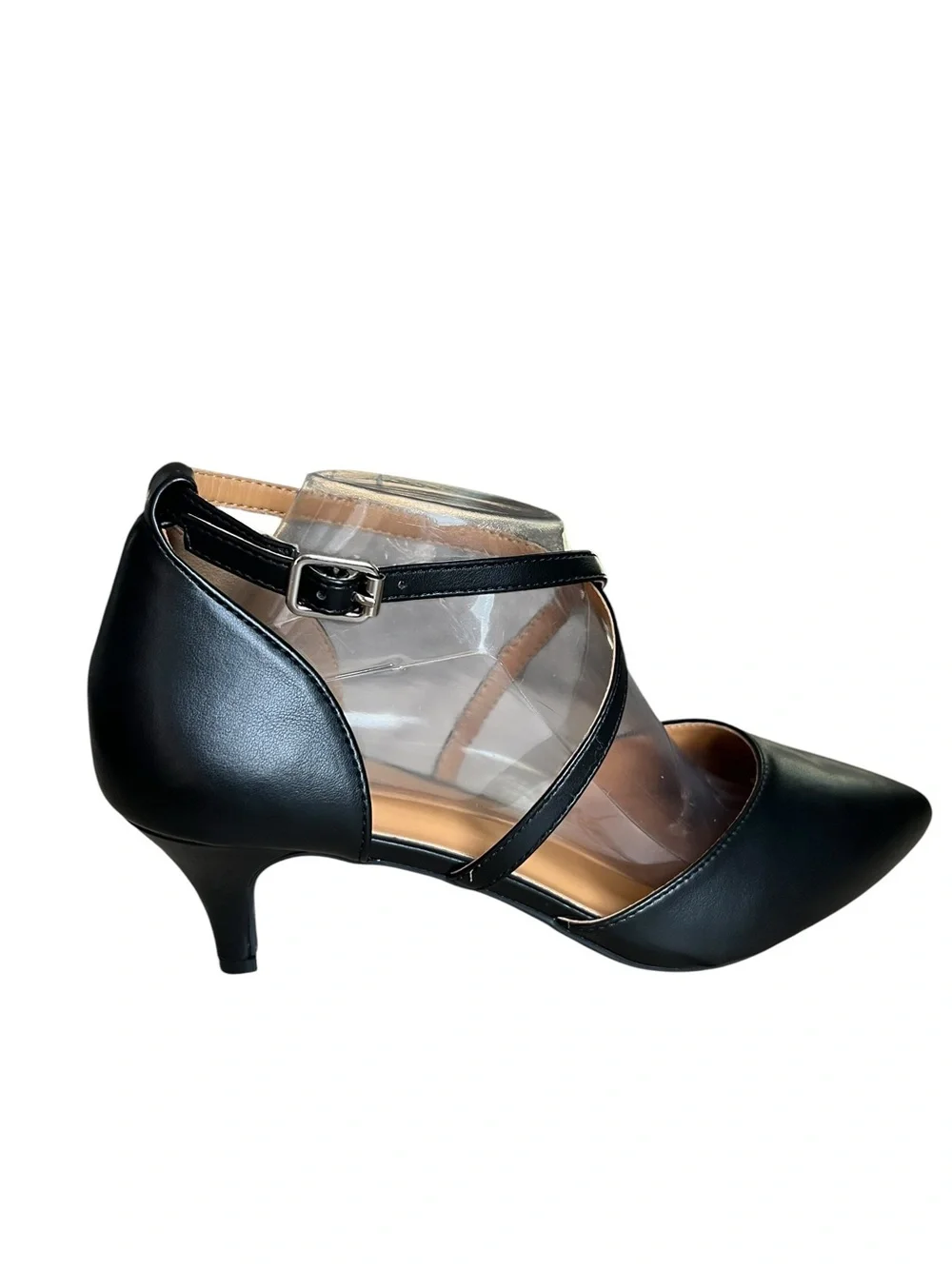 Greatonu women's kitten heel pumps featuring a pointed toe and strappy crossover